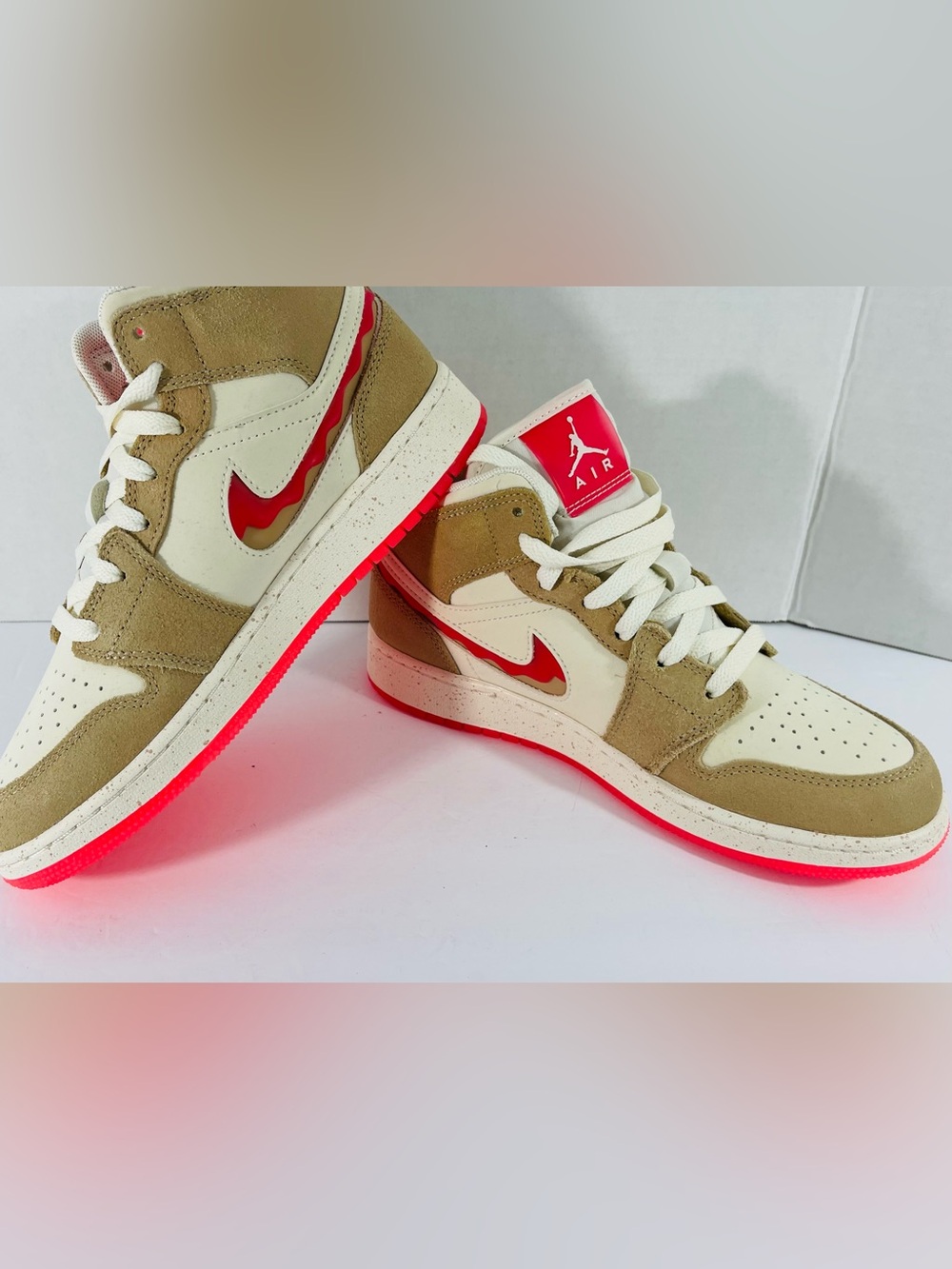 Nike Mid-Top Sneakers in Cream, Tan & Red - Picture 11 of 12